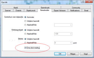 One Click Trading ki/be kapcsolása